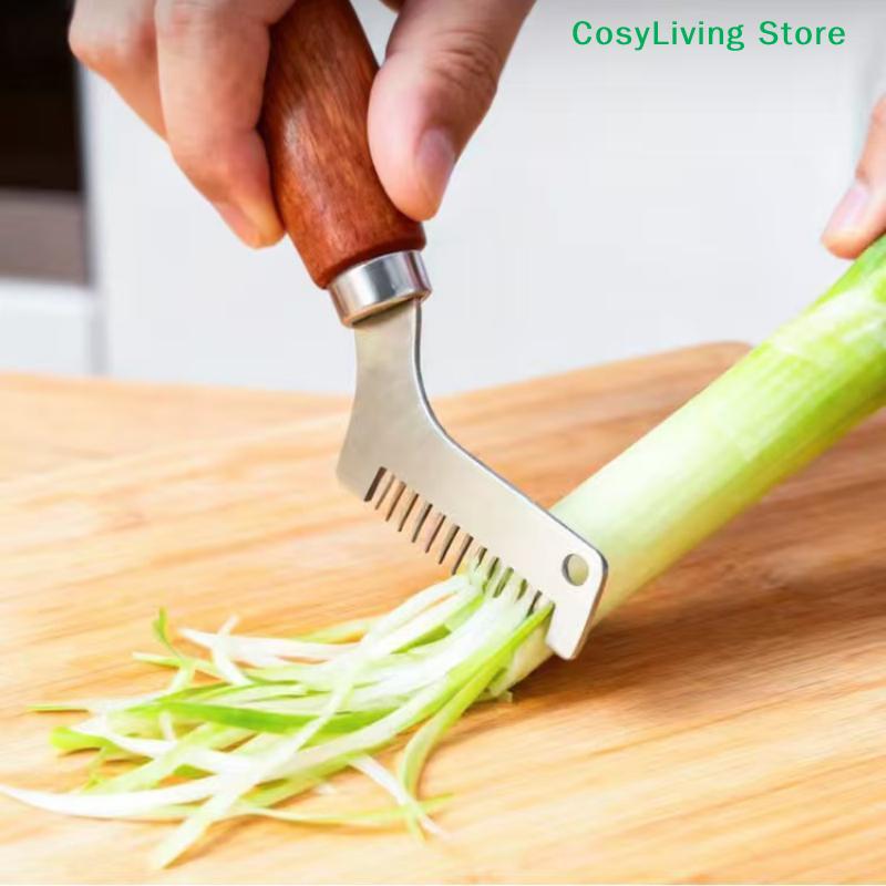 Stainless Steel Scallion Slicer Green Onion Cutter With Curved Design Wooden Handle Blades Professional Kitchen Cooking Tools