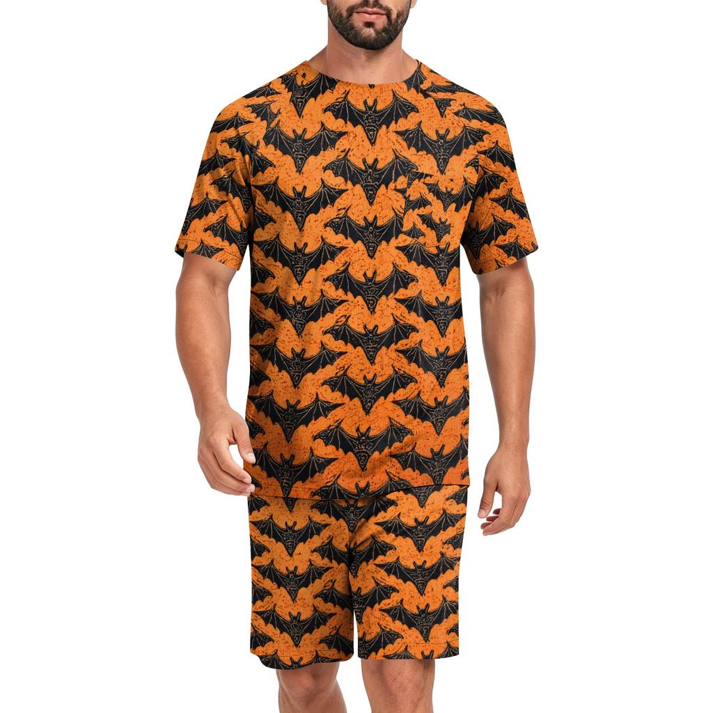 Set Pigiama Casual da Uomo per Halloween Top a Manica Corta e Pantaloncini Leggero Traspirante Abbigliamento da Notte e per il Tempo Libero