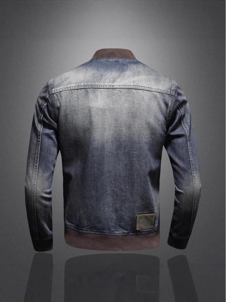 Men's Trendy Retro Stand-up Collar Denim Jacket - Spring & Autumn European Motorcycle Style