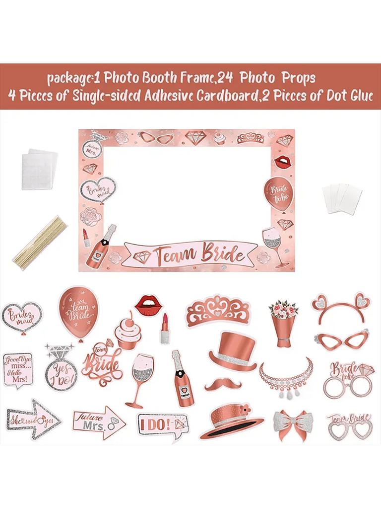 25pcs Bachelorette Party Rose Gold Photo Booth Props Set - Handheld Frame, Perfect for Bridal Showers & Wedding Celebrations