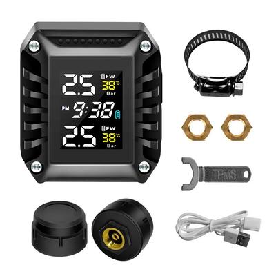 Wireless Motorcycle TPMS 2 External Sensors Motorbike Tire Pressure Monitoring Tyre Temperature Alarm System with Time Display