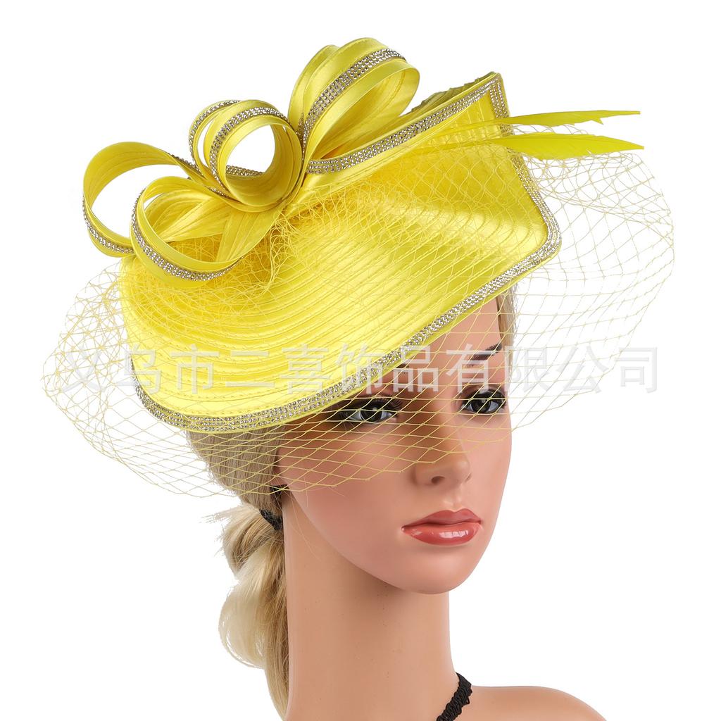 European and American creative mesh color cloth top hat stage photo headgear bridal hair accessories big head flower