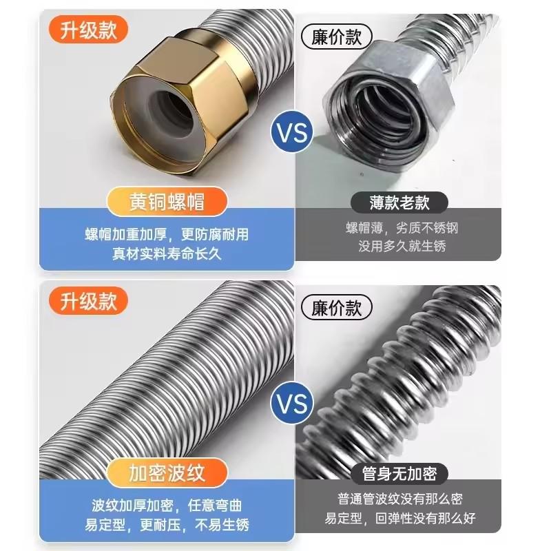 304 Stainless Steel 20-200cm Corrugated Pipe 1/2" BSP For Bathroom Water Heater Hose And Toilet Woven Explosion-Proof Water Pipe