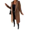 Womens Long Wool Blend Coat With Real Pockets Thick Winter Outerwear Classic Notched Collar Double-Breasted Button