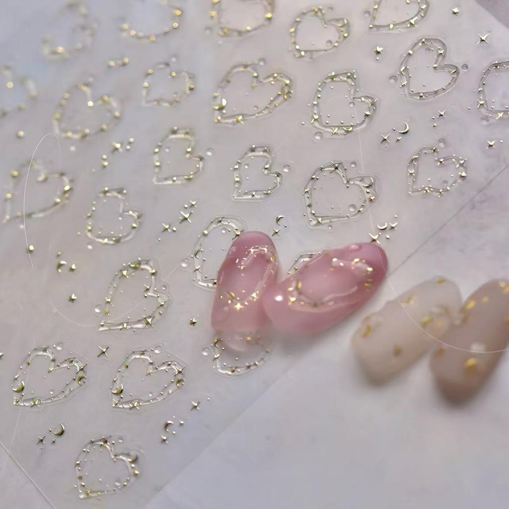 1pcs Jelly Nail Stickers Shiny French Ice Crystal Stars Love Self Adhesive Stickers For Nails DIY Valentine's Day Decorat Decals