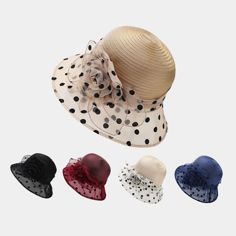 Bucket Hat Women Spring Summer Middle-aged and Elderly Organza Flower Pot Hat Elegant Sun Hat Sun Protection Breathable Mother Cool Hat