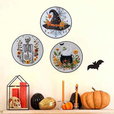 Yousheng 1 Set Halloween Embroidery Kit with Hoop Threads Scissors Threader Beginners Gothic Stamped Cross Stitch Hand Embroidery Starter Kit DIY Gift