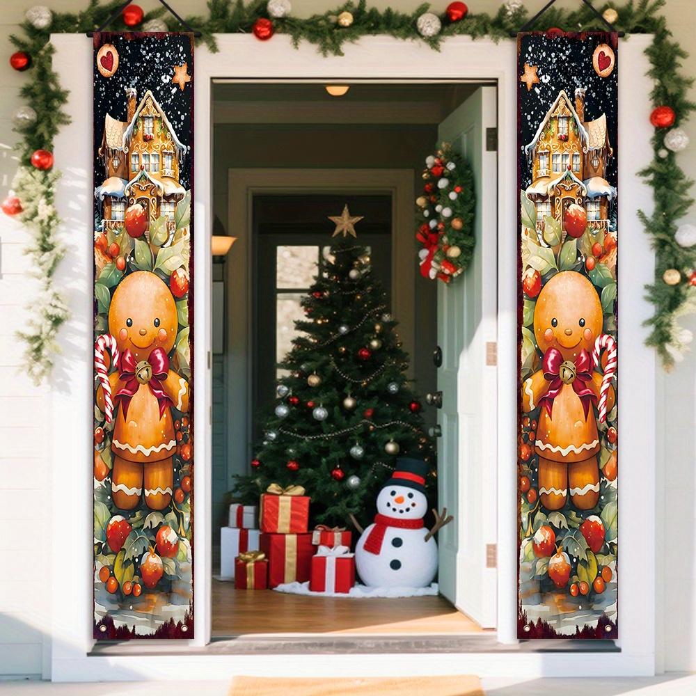 1 Pair, Christmas Gingerbread Couple Banners, Polyester, Christmas New Year Party Signs, Christmas Decoration Background Suitable for Indoor and Outdo
