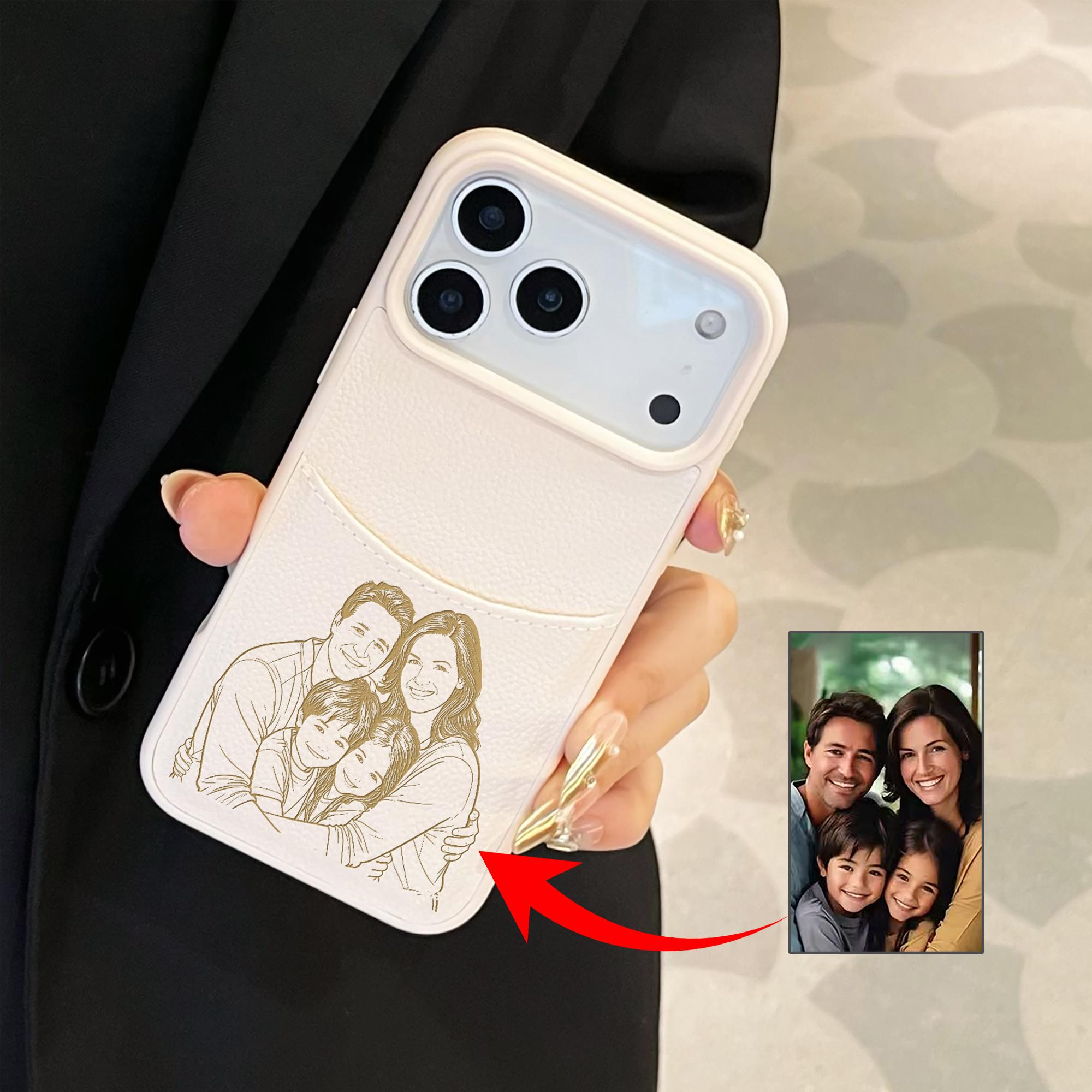 

Custom Photo Sketch Lines Insertable Card Faux Leather Case for iPhone 17 16 15 14 13 12 Pro Max Plus Air Laser Engraving Cover For iPhone 17