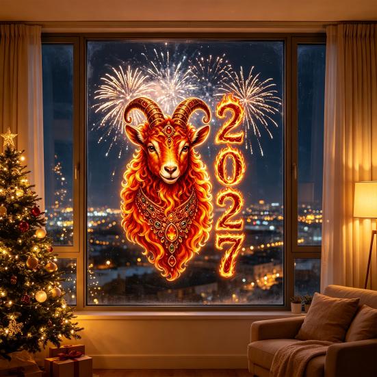 Reusable PVC Glass Film for Shop Displays Chinese New Year Window Clings, 2027 of Goat Static Decorative Stickers Doors Windows No?Glue Lunar