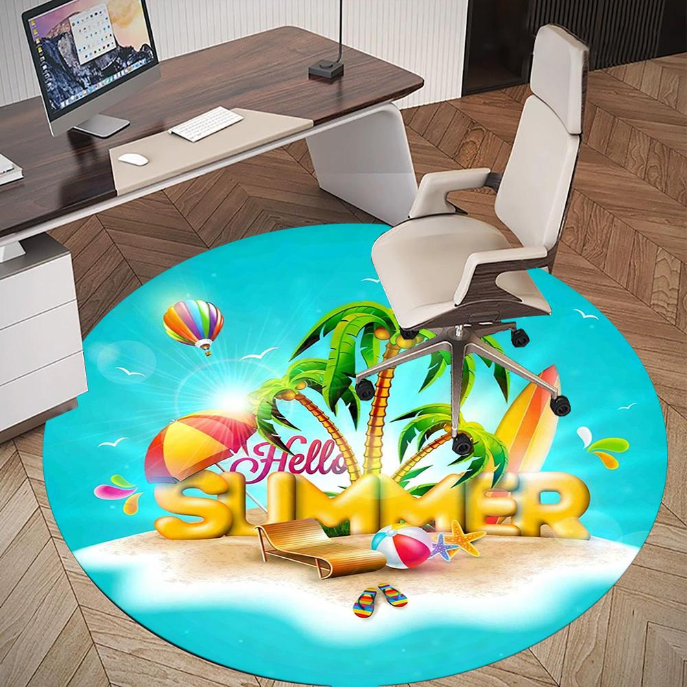 1pc summer beach Round Chair mat office Area Rug - Non-Slip, Floor Mat for Office, Bedroom, Ideal home decor gift c0112060