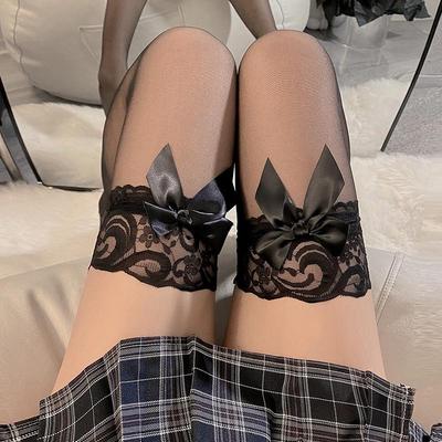 Ultra-Thin Japanese JK Lace Trim Thigh High Bowknot Stockings for Women