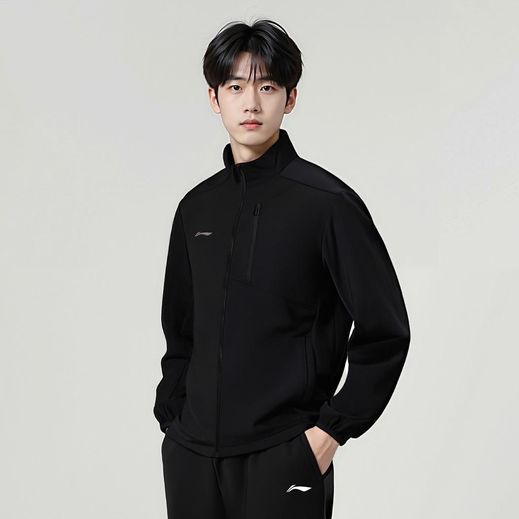 Li Ning Stand Collar Solid Color Casual Versatile Fleece Sports Cardigan Sweatshirt Men Sweatshirt AJDV341-1