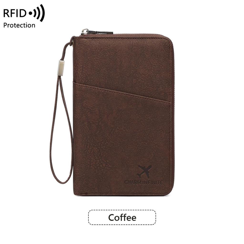 RFID Anti-Magnetic Passport Wallet with Long Zipper and Multifunctional Travel Storage