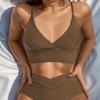 Solid Deep V Backless Sexy Bikini Set Elegant Comfortable Two Piece Swimwear