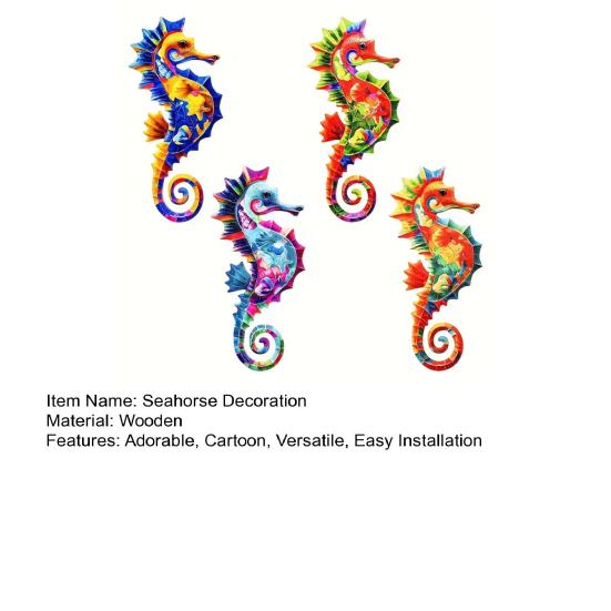 4Pcs Wooden Seahorse Wall Art Set Rustic Garden Fence Decor for Patio Living Room Bedroom Coastal Nautical Ornaments for Home Outdoor