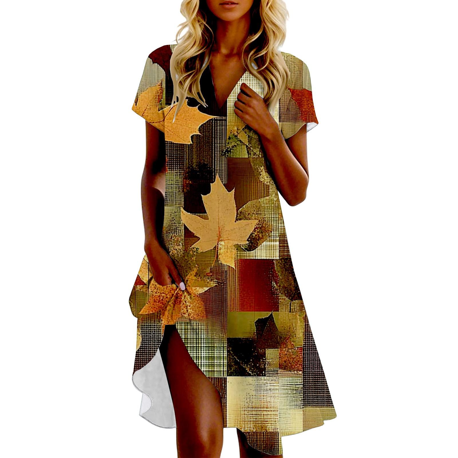

Women s Casual Fashion Stand Collar Floral Print Short Sleeve Dress L