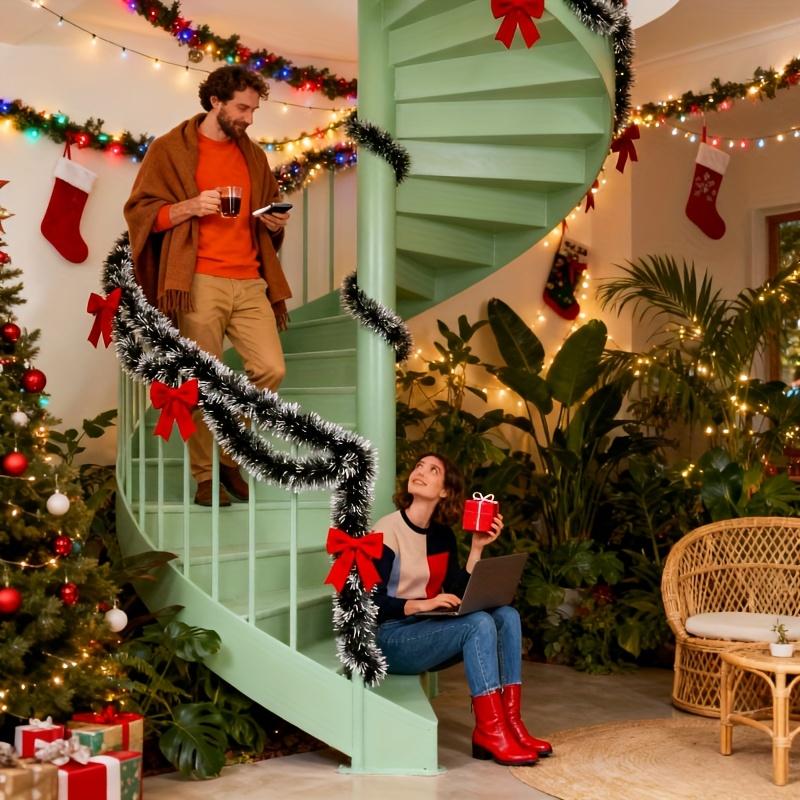 8-meter realistic Christmas decoration wreath with dark snowflake tips and 9 red bows, perfect for holiday parties, homes