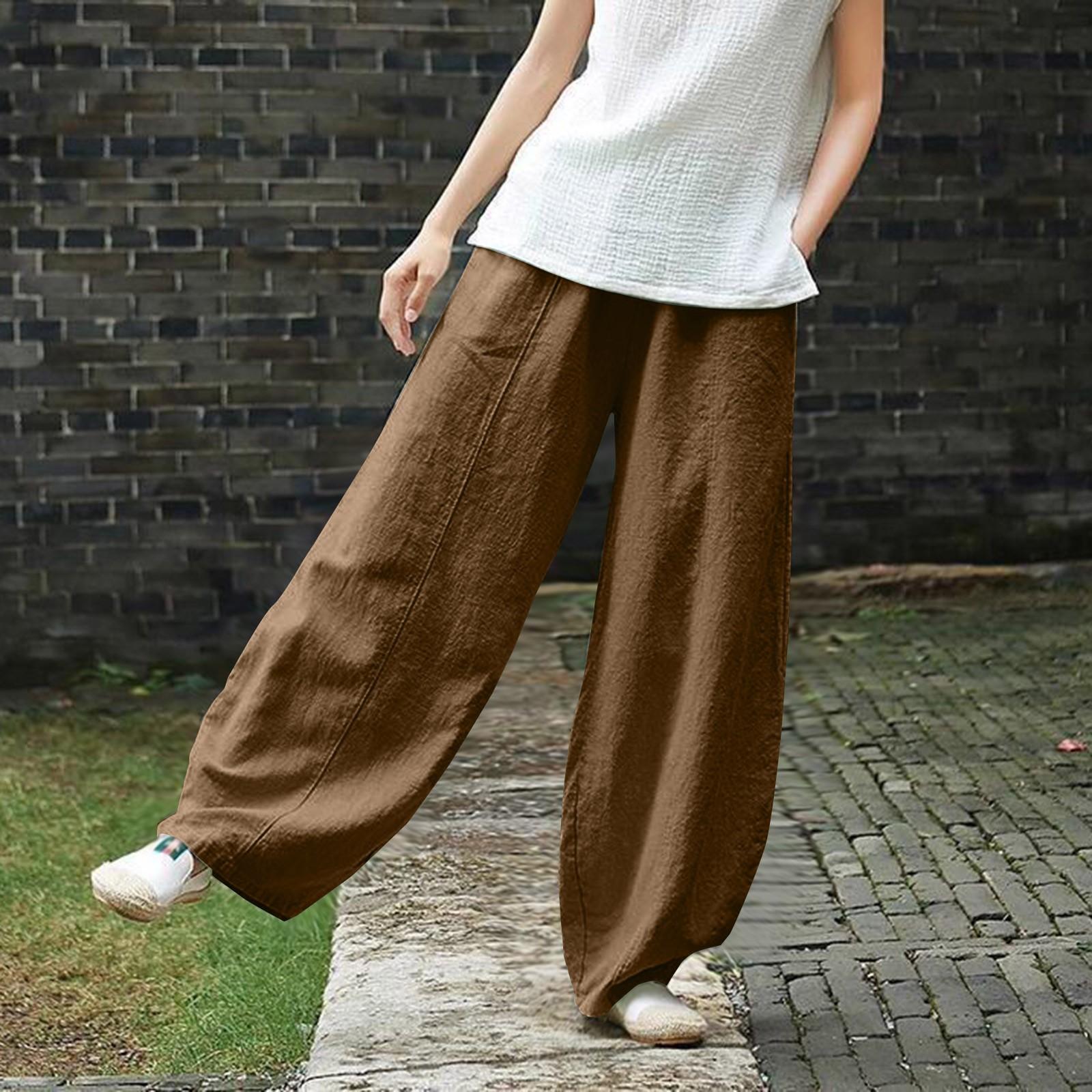 

Жіночі модні бавовняні лляні вільні повсякденні однотонні штани з кишенями XXXXXL верблюд