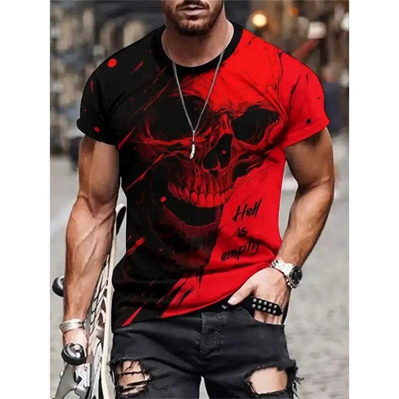 Summer Comfortable Round Neck Short Sleeved Men's 3D Horror Skull Print T-shirt Casual T-shirt Fashion Clothing