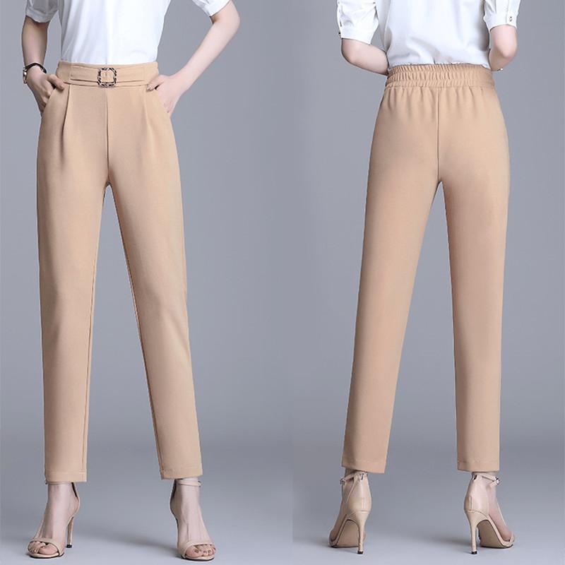 Women's Harem Pants High Waist Cropped Pants Loose Suit Trousers with Pockets