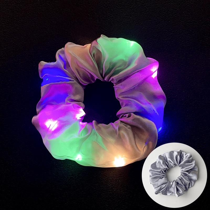 

10pc LED Hair Scrunchie Light Up Hair Scrunchy Ponytail Holder Headwear Elastic Satin Hair Bands Girl Hair Accessories for Party 10pcs серый