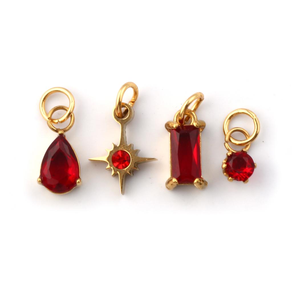 1 Set 304 Stainless Steel Cubic Zirconia Birthstone CharmsGold Plated Mini Pendants for DIY Necklace Jewelry 12x7mm - 9x3.5mm