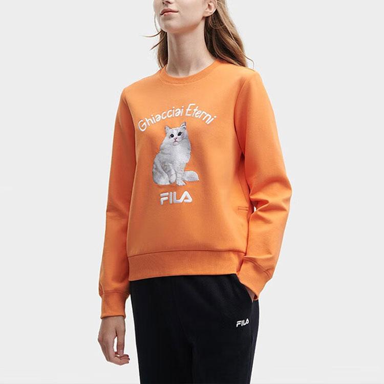 FILA Heritage Cat Letter Print Casual Pullover Sweatshirt Women sweatshirt Jam-Orange F11W348210F-OR