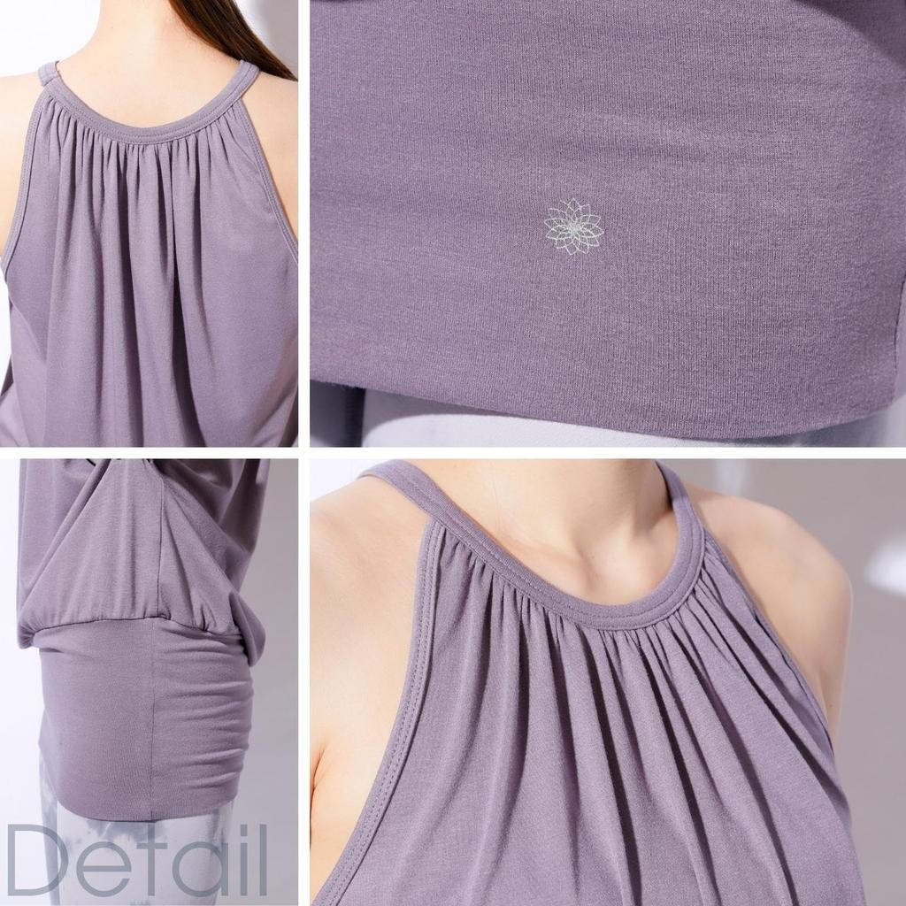Machikaada Yoga Wear Long Tank Top Top, Length, Figure-Flatting (Rose Gray)