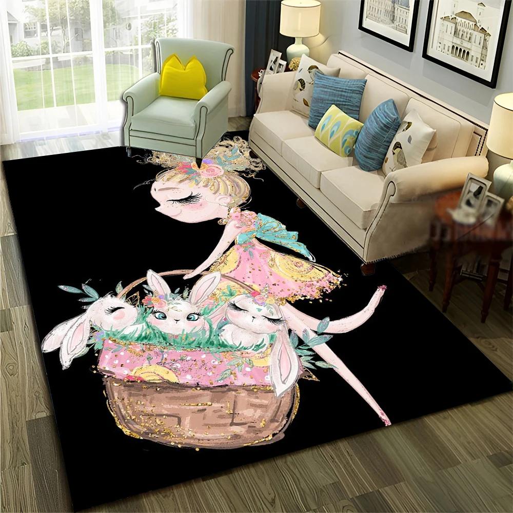 3D Cute Ballet Girl Ballerina Fairy Cartoon Carpet Rug for Home Living Room Bedroom Sofa Doormat Decor,Child Non-slip Floor Mat