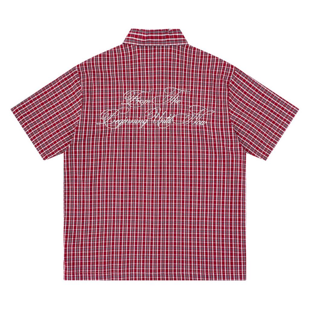 STREETRICH Summer Letter Eembroidery Short Sleeve Plaid Shirt for Men Patchwork Short Sleeve Baggy Checkered Top Tees Oversized
