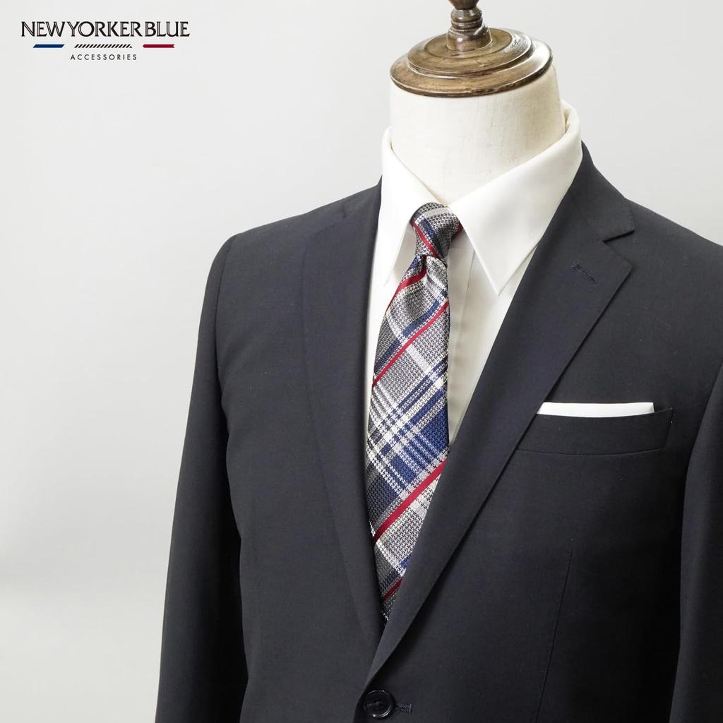 [New Yorker Blue] Check Pattern (Multi-Check) Necktie NB915913 Navy Gray Free Size Business Suit Style Gift