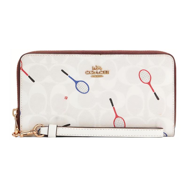 COACH Zip Around 19 Classic Presbyopia Printed Zipper Long Canvas and Leather Wallet Small Women s White белый