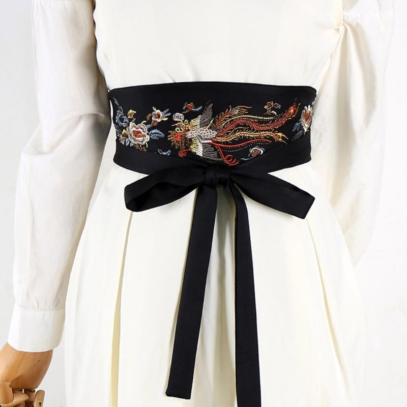 Floral Pattern Wide Waistband Soft Breathable Fabric Belt Adjustable Ties For Hanbiuk Modern Outfits