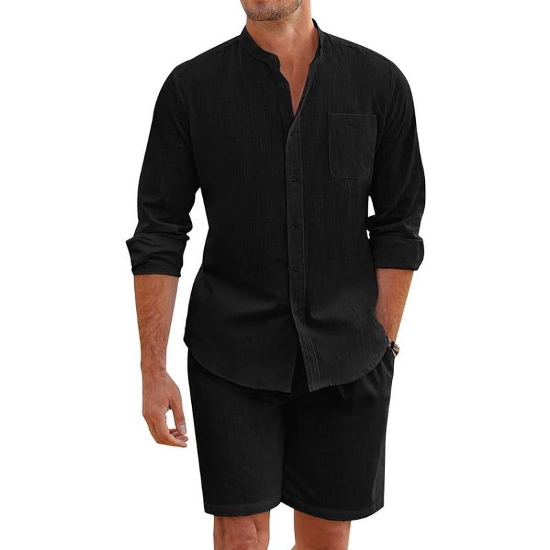 Men's Ruffled Short Sleeve Shirt Shorts Outfit