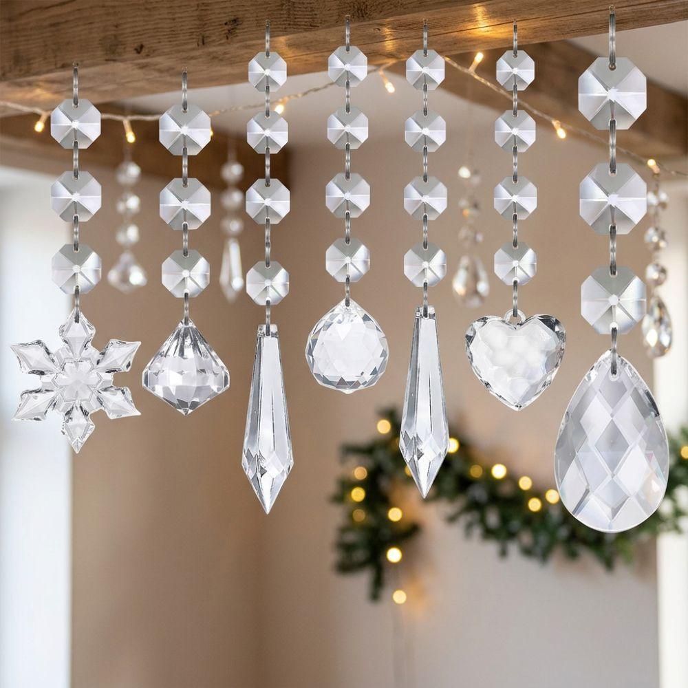 30Pcs Sparkling Christmas Snowflake Ornaments Clear Acrylic Christmas Tree Charms Xmas Decoration