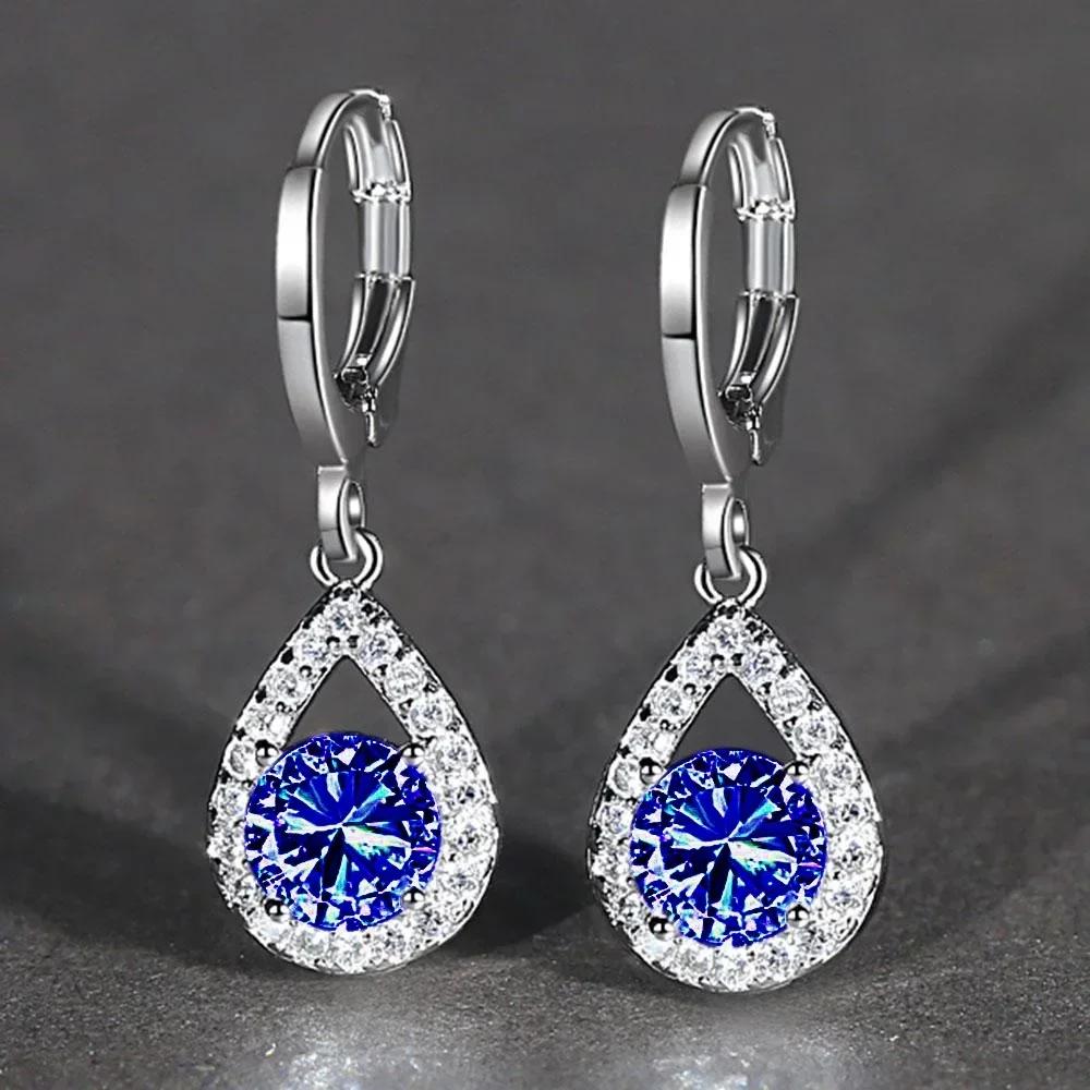 Royal Blue Zircon Oval Earrings Fashionable High-End Design Accessories for Banquets Personalized Simple Zircon