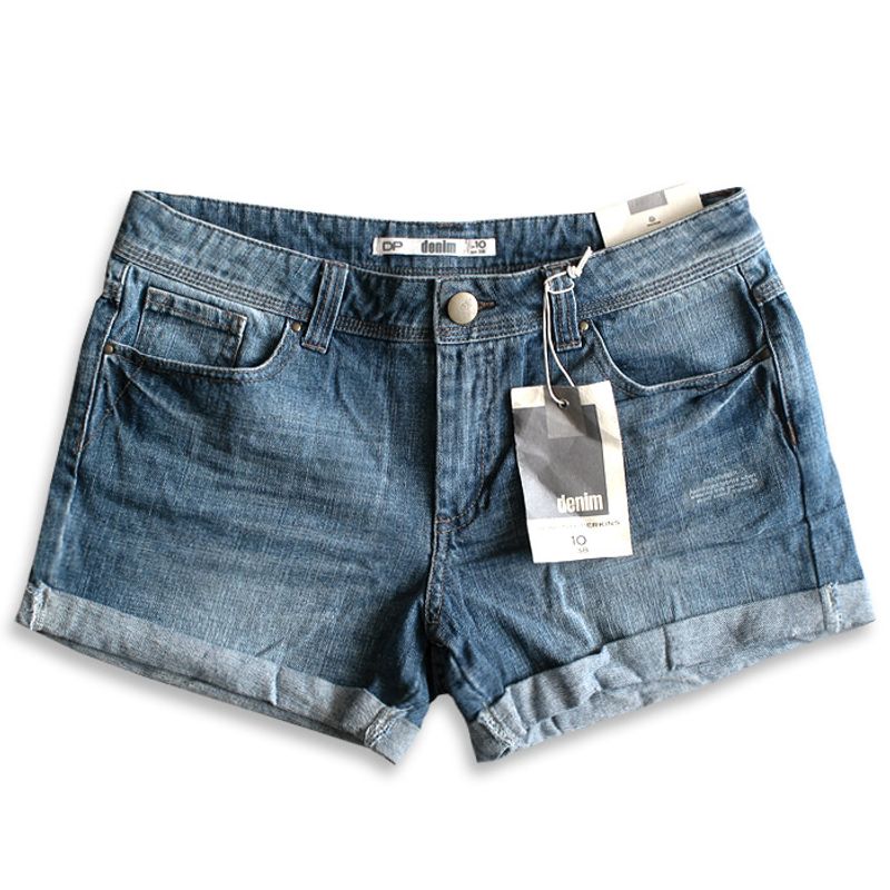 

Plus Size Ladies Cotton Distressed Hemming Pleated Denim Shorts Dark UK10