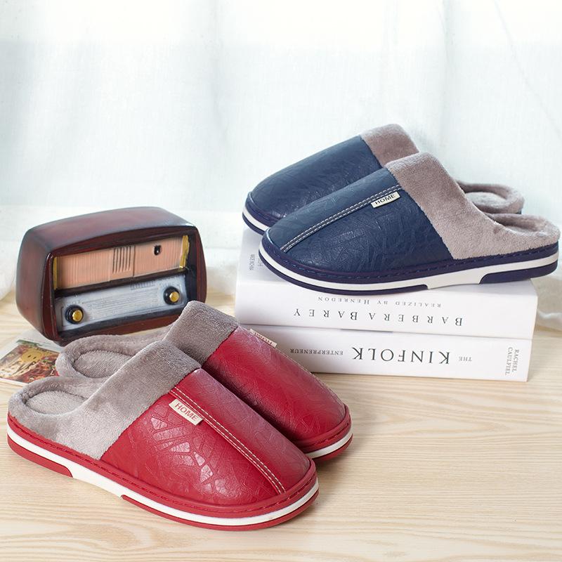 

Men s large size pu leather cotton slippers winter cotton mop practical thick bottom warm home plush indoor confinement shoes women 290 (44-45) Fits 43-44 коричневий