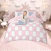 Homewish Monogrammed Duvet Cover Set for Kids, Pink Buffalo Plaid Bedding Set, Pink Reversible Quilt Cover Set