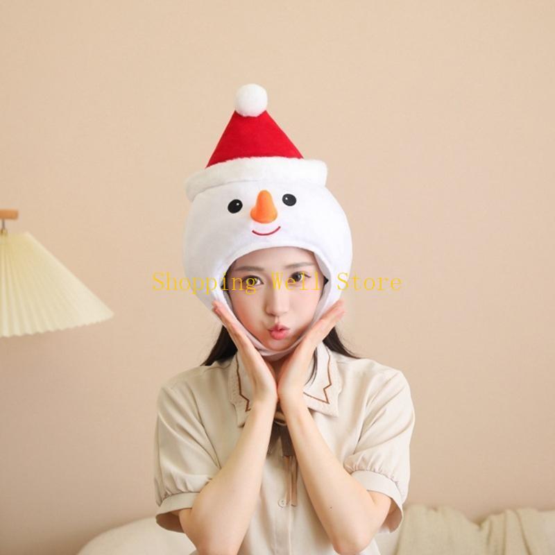 KX4B Plush Snowman Headgear Christmas Hat for Adults Warm Winter Festives Accessory Comfortable Santa Costume Headgear
