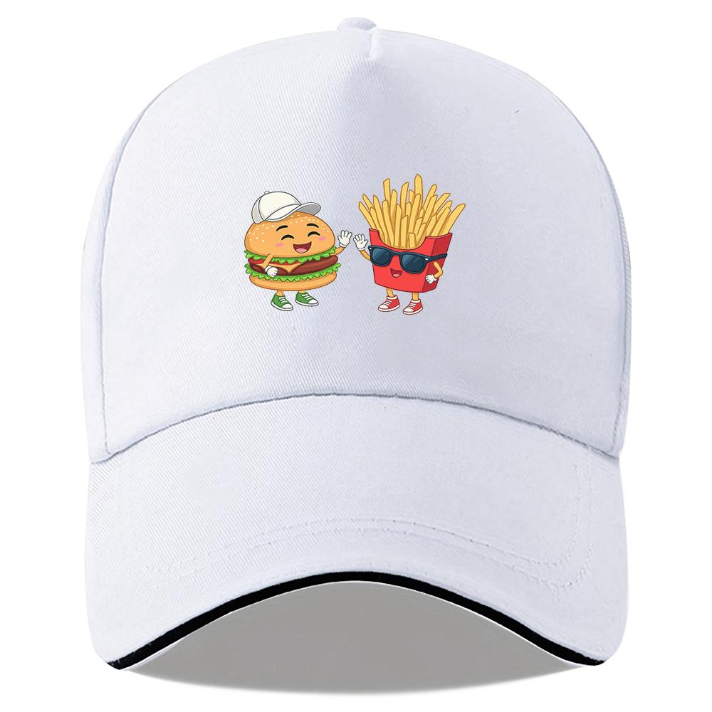 HighFiving Burger and Fries Cartoon Baseball Cap Adjustable Polyester Casual Black Unisex Hat