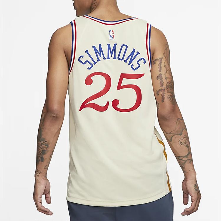 Nike NBA City Edition Fan Version 2019-2020 Season 76ers #25 Ben Simmons Basketball Jersey Men Jersey Off-White AV4664-281