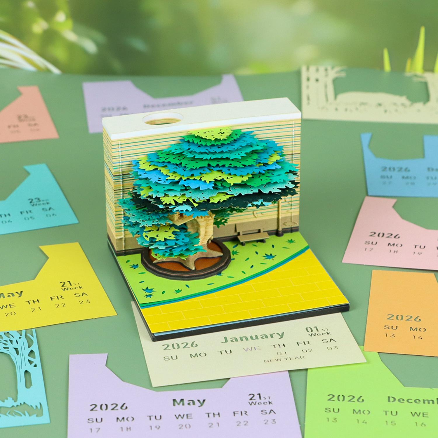 3D Paper Carving Calendar Romantic Stereoscopic Tree House Model Memo Gift with Aerial Panoramic View Weekly calendar