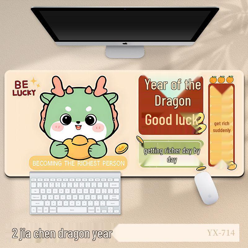 Extra Large 2024 Year of the Dragon Mouse Pad - Festive Red Cartoon New Year Desk Mat for Office