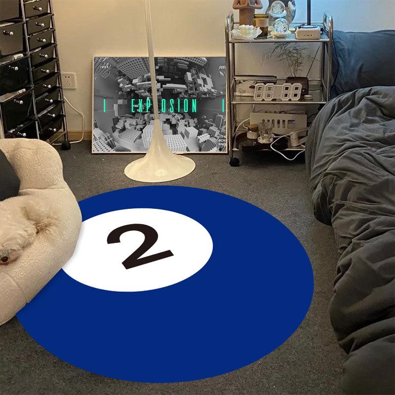 Black and White Minimalist Boys' Bedroom Non-Slip Billiards Floor Mat, 8-Ball Carpet for Home, Living Room, or Bedside Rug