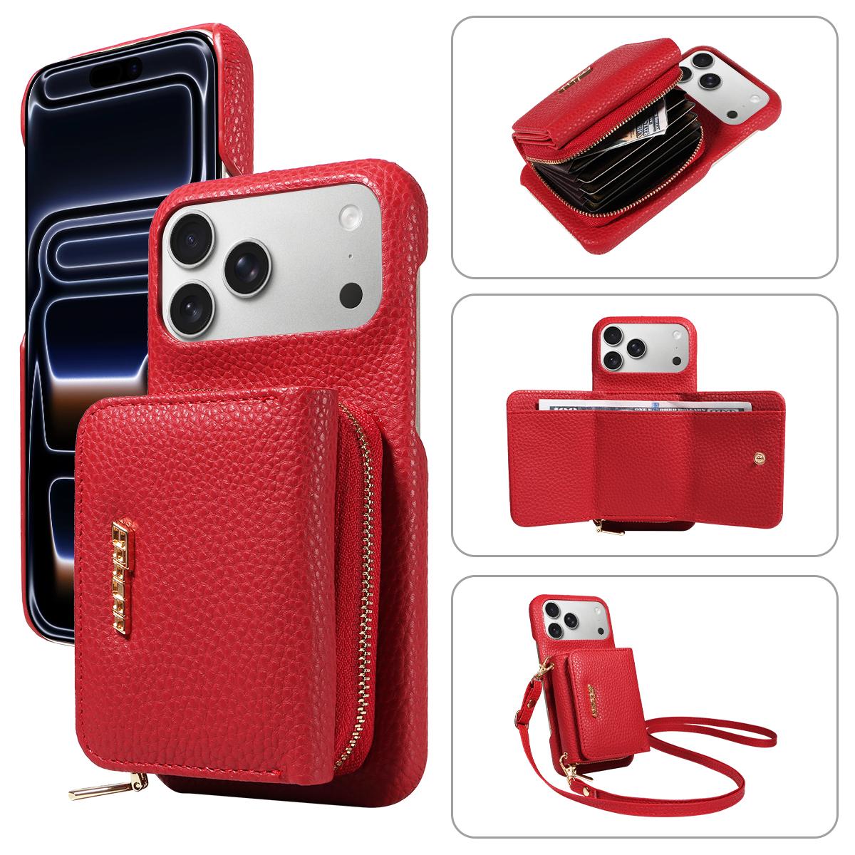 

Crossbody PU Leather Phone Case for IPhone17 16 15 14 13 12 11pro Max Plus Mini Air 16e with Stand & Card Slots Wallet Cover iPhone 16 червоний