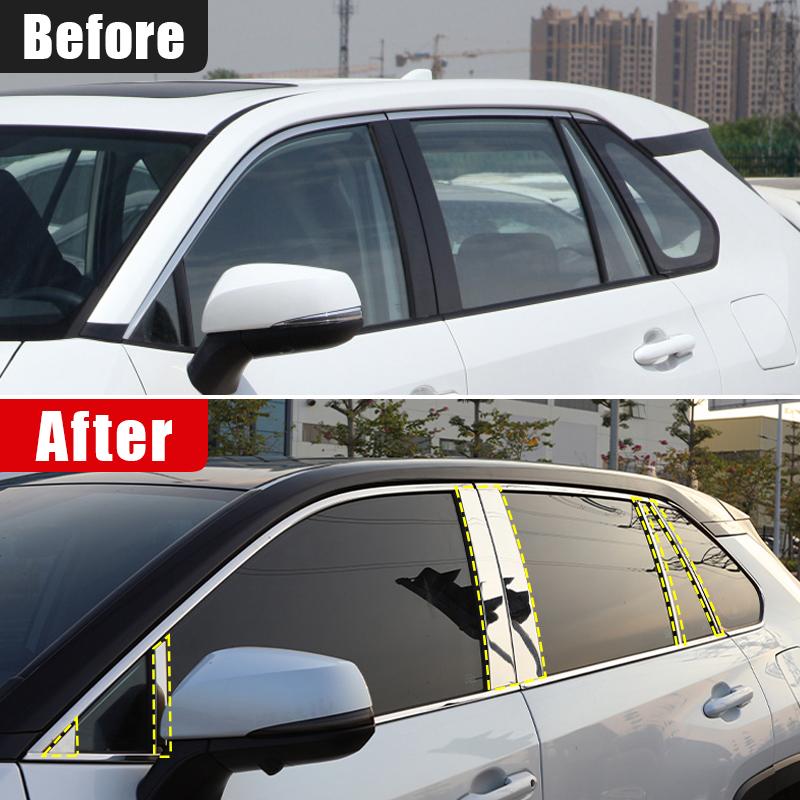 Stainless Mirror Effect Car Window Pillar Posts Cover Trim Strip Stickers For Toyota RAV4 XA50 2019-2024 2024 2024 2024 Hybrid