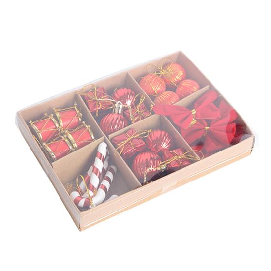 24Pcs/Box Christmas Ornament Gift Box Candy Cane Ball Mini Bowknot Xmas Tree Hanging Ornament Holiday Festival Party Decor Pendant