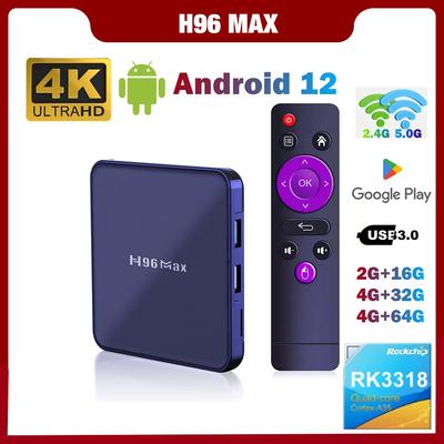 H96 MAX V12 RK3318 Smart TV Box Android 12 2G 16GB 32G 4K Dual Wifi BT 4.0 Media Player H96MAX TVBOX Set Top Box 4GB+64GB